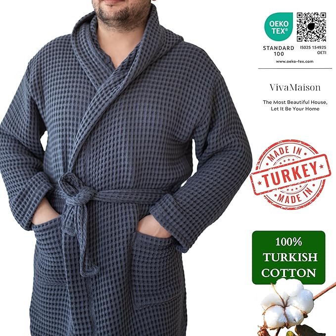 Men's Hooded Turkish Cotton Waffle Robe