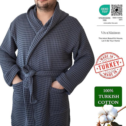 Men's Hooded Turkish Cotton Waffle Robe